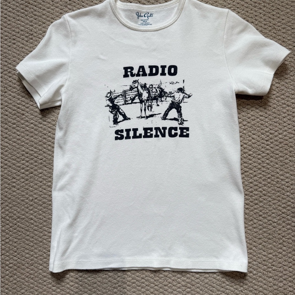 Brandy Melville John gault White Graphic T-Shirt Radio Silence cowboy